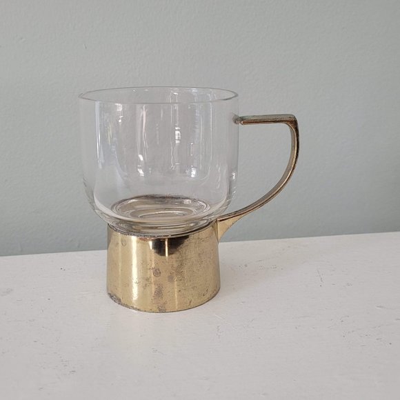 MCM Glass Brass Toned Base and Handle Coffee Cup